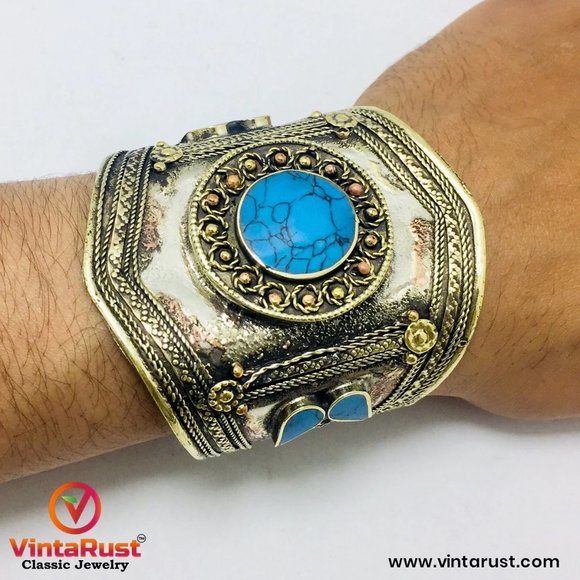 single Big Vintage Tribal Cuff Bracelet, Boho Handmade Cuff Bracelet, Kuchi - Picture 4 of 7